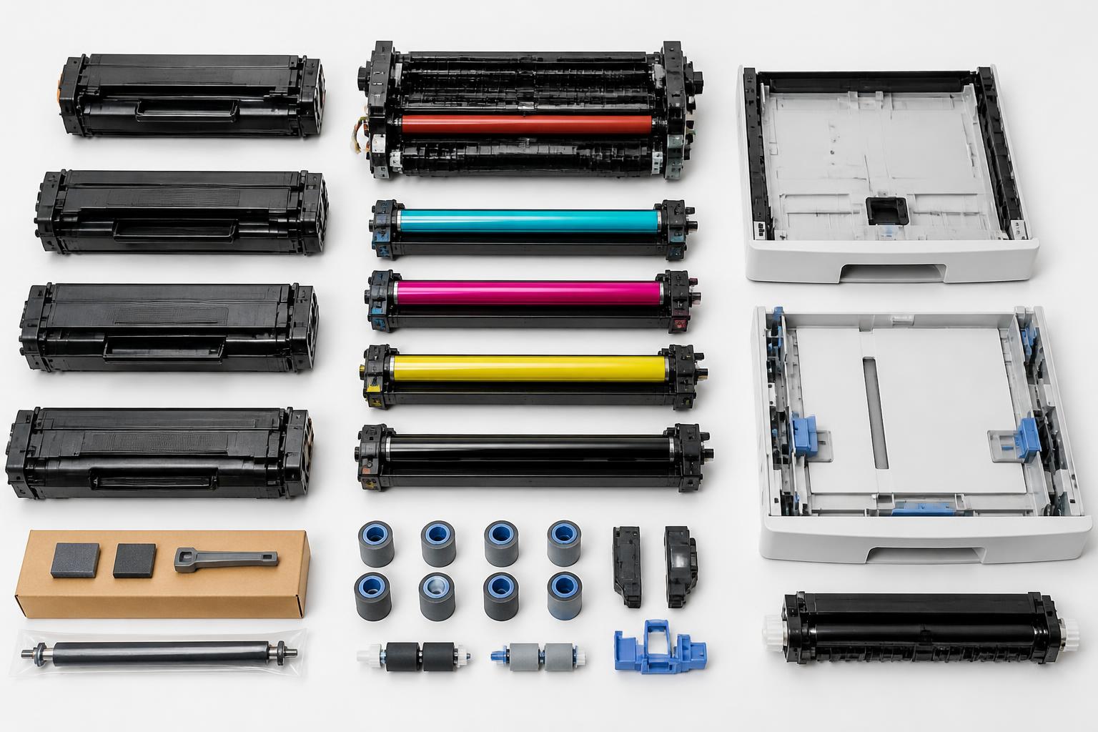 Genuine printer toner cartridges, drums and maintenance parts